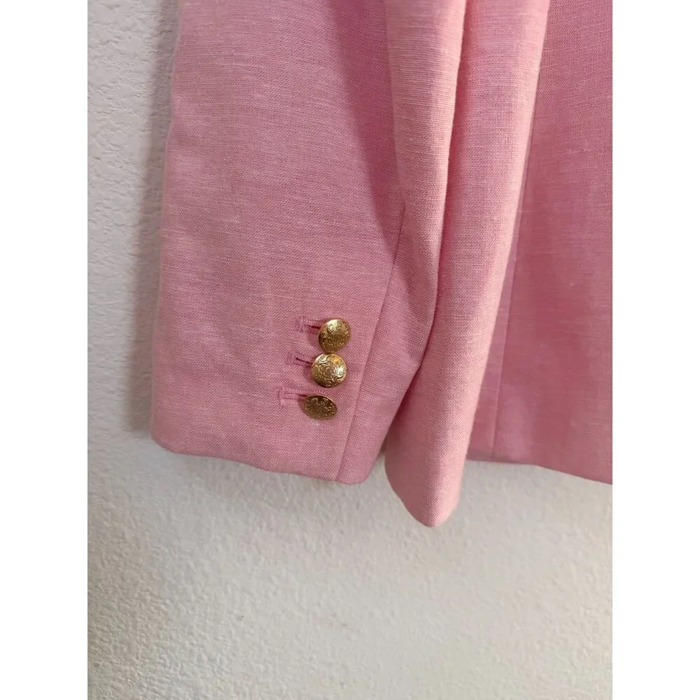 J.Crew Holland Blazer Pink Linen Cotton Single Button Gold Crest Buttons 8